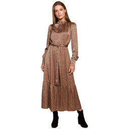 Długa Sukienka ze Stójką w Lamparci Deseń -