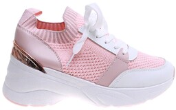 Wsuwane różowe damskie sneakersy na koturnie