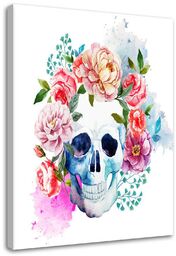 Obraz na płótnie, Malowana czaszka w kwiatach 40x60