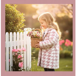 Kaya Piękny Flauszowy Płaszczyk Duża Pepitka Róż Bardzo