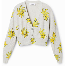 Krótki kardigan z dzianiny z motywem słońca