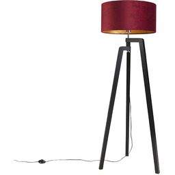 Lampa podłogowa trójnóg czarna z czerwonym kloszem
