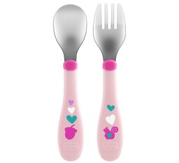 Chicco Sztućce metalowe dla dzieci 18m+ różowe