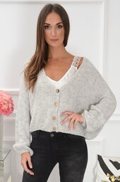 Sweter oversize na guziki dekolt V szary Tivoli