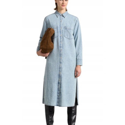 Lindex Sukienka Dżinsowa Długa Klasyczna z Kołnierzykiem S