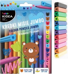 KREDKI OŁÓWKOWE MISIE JUMBO 12 KOLORÓW KIDEA 12szt.