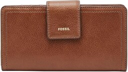 Fossil Portfel damski Logan, skórzane/poliuretanowe wykończenie, kopertówka, brązowy,