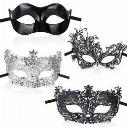 4x Czarna Wenecka Męska Maska Przebranie Bal Karnawałowy