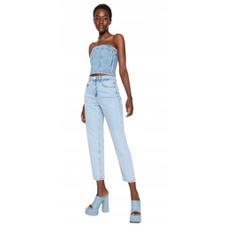 TRENDYOL JEANSY MOM JEANS WYSOKI STAN JASNY NIEBIESKI