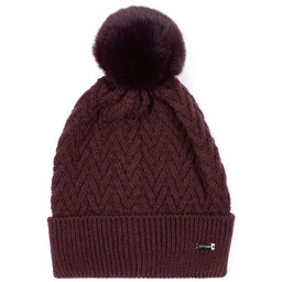 Damska czapka o splocie w jodełkę śliwkowa