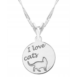 Naszyjnik Srebrny z Kotem I Love Cats Kot