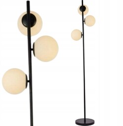 Lampa Stojąca Podłogowa Białe Kule Loft Czarna 165CM