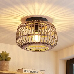 Lampa Sufitowa Lindby, Bominio, ściemnialny, drewniany, salon, drewno,