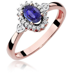 Złoty pierścionek Tanzanit 0,40ct różowe złoto pr. 585