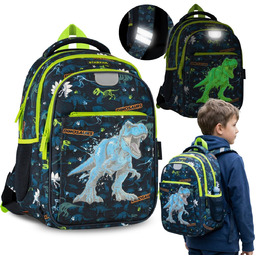 DINO T-Rex USZTYWNIANY plecak szkolny dla chłopca, ŚWIECĄCY