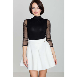 Ecru Rozkloszowana Mini Spódnica z Szeroką Plisą