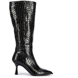 Damskie kozaki z lakierowanej skóry croco na szpilce