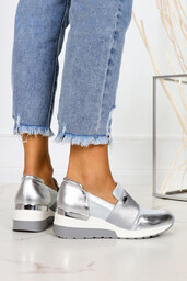 Srebrne sneakersy Kati półbuty na koturnie z gumką