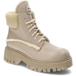 Lemar Beżowe Botki Skórzane Ocieplane Buty Damskie