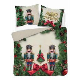 Detexpol Pościel świąteczna 220x200 Merry Christmas kremowa zielona