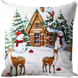 Poszewka bożonarodzeniowa biała w zimowy pejzaż JCLA-125