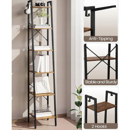 Wąski regał na książki loft, wolnostojący regał, półka