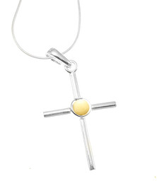 Srebrny krzyżyk z bursztynem