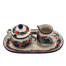 Zestaw cukiernica, mlecznik V:0,2 l, łączka, Ceramika Bolesławiec