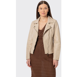 Damska kurtka ramoneska ze skóry naturalnej owczej kremowa