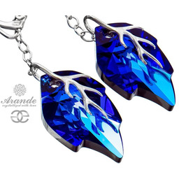 Kryształy Ozdobne Długie Kolczyki Blue Leaf Srebro