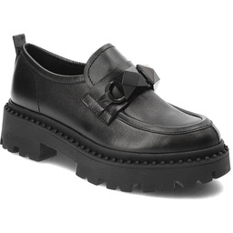 Chebello Czarne Półbuty Modne Skórzane Mokasyny Damskie