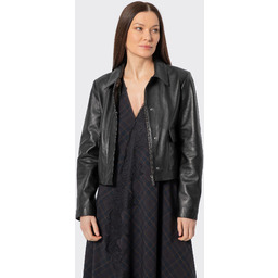 Krótka kurtka damska ze skóry naturalnej owczej czarna