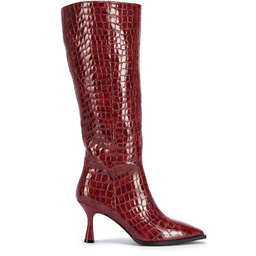 Damskie kozaki z lakierowanej skóry croco na szpilce