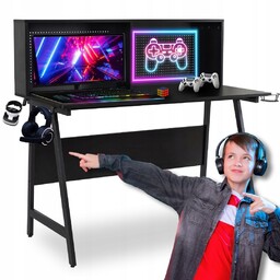 Biurko Komputerowe Loft Czarne Z Nadstawką Nowoczesne Industrialne