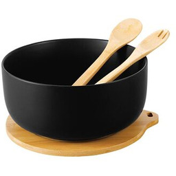 Miska do sałaty na bambusowej podstawie z łyżkami