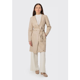 Płaszcz damski ze skóry naturalnej z paskiem