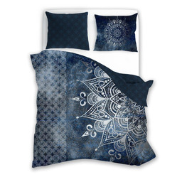 Faro Pościel satynowa 140x200 Pure Mandala granatowa poszewka