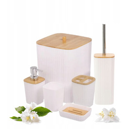 Zestaw Łazienkowy Kwadratowy 6 Elementów Komplet Łazienka Biały