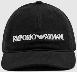 EMPORIO ARMANI Czarna czapka z daszkiem i białym