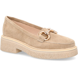 Skórzane mokasyny z klamrą - TYMOTEO L1053 BEŻOWE