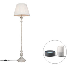 Inteligentna lampa stojąca szara z plisowanym abażurem białym