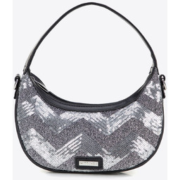 Półokrągła listonoszka z imitacji skóry srebrna