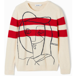 Sweter w paski z wzorem.