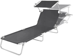 Leżak ogrodowy składany z regulowanym daszkiem LEZA-01