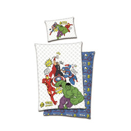 Carbotex Pościel bawełniana 140x200 AVENGERS biała niebieska kolorowa