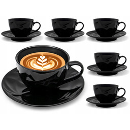 Serwis kawowy czarny filiżanki ze spodkiem 220 ml