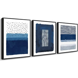 Creoate Oprawiona sztuka ścienna, 3 sztuki, abstrakcyjny niebieski