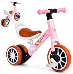 Rowerek trójkołowy biegowy z pedałami 2w1 różowy Ecotoys