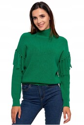 SWETER DAMSKI ELEGANCKI MODNY PÓŁGOLF Z FRĘDZLAMI CIEPŁY