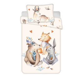 Jerry Fabrics Pościel bawełniana 100x135 Zwierzęta leśne morelowa